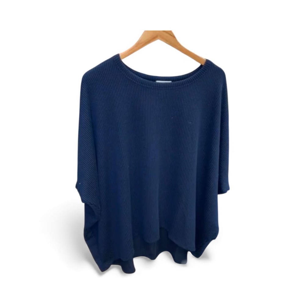 NWT ANDREE BY UNIT Dark Navy Blue Cored Ribbed Oversized Top